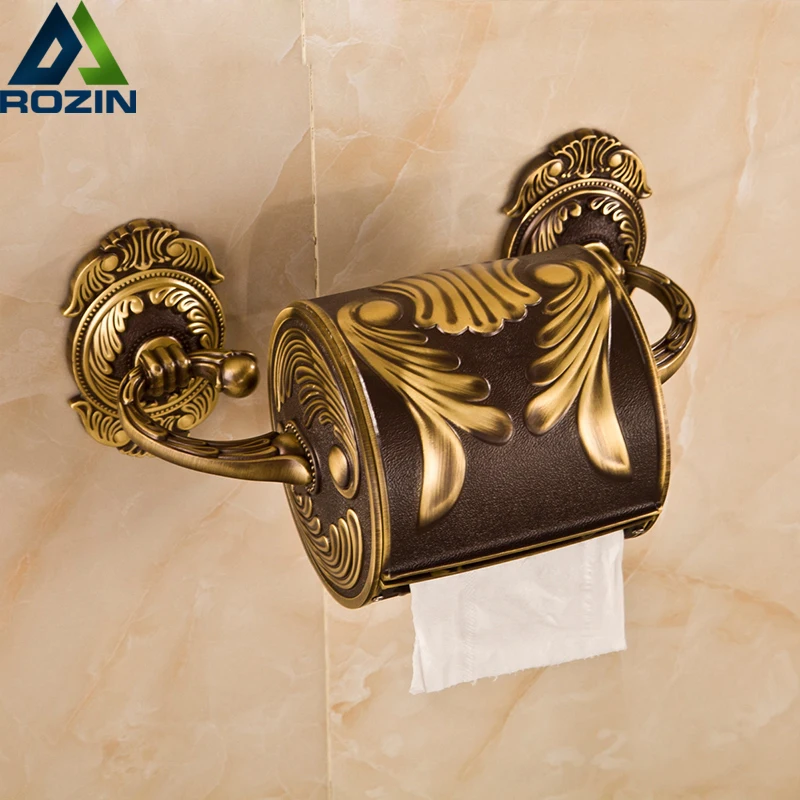 Customized Artistic Toilet Roll Paper Holder Brass Antique Wall Mounted Bathroom Paper Tissue Box Carved Flower Surface free shipping antique brass creative wall mounted flower carved bathroom brass toilet paper holder tissue roll with soap dishes
