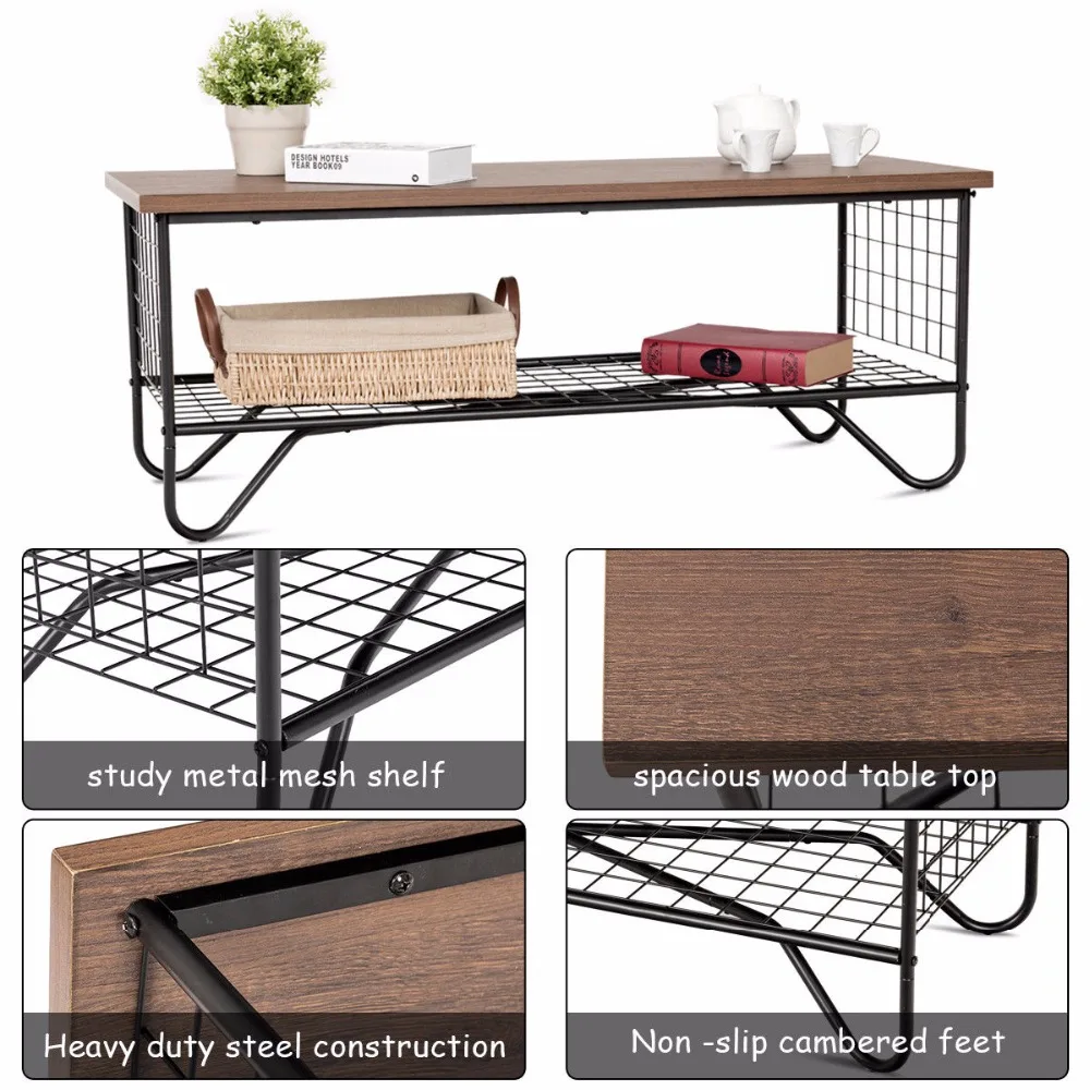 Giantex Coffee Accent Cocktail Sofa Side Table Solid Metal Frame Bedroom W/Lower Shelf Home Furniture HW59329 Giantex Coffee Accent Cocktail Sofa Side Table Solid Metal Frame Bedroom W/Lower Shelf Home Furniture HW59329