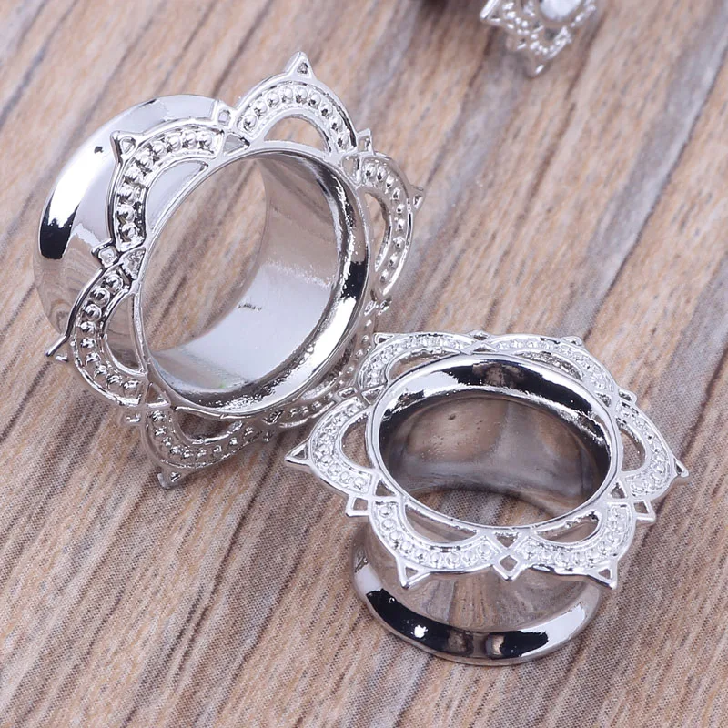 Lotus Petal Silver Ear Plugs Tunnel Wholesale 60pcs Body Jewelry Eyelets Copper Piercing Ear Expander Stretcher Flesh Tunnel