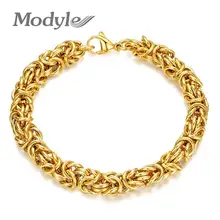 Modyle Мужские Цепочка плоская, византийское плетение золото-Цвет Нержавеющая сталь браслет мотоцикл браслет байкера Модные украшения