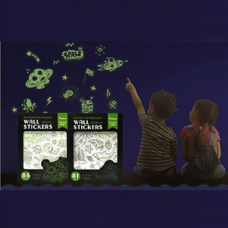 

Kids Baby Phosphorescent Wall Stickers 81pcs Ocean Space Theme 86pcs Reusable And Glow In The Night Dark Sticker