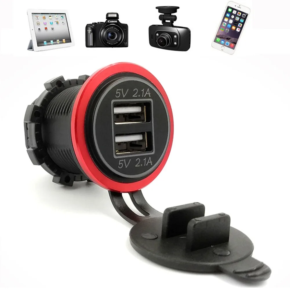 SIV للماء المزدوج USB شاحن سيارة DC 12 V 24 V 5 V 2.A دراجة نارية قارب LED الطاقة محول للجوال هاتف لوحي PC GPS SIV للماء المزدوج USB شاحن سيارة DC 12 V 24 V 5 V 2.A دراجة نارية قارب LED الطاقة محول للجوال هاتف لوحي PC GPS