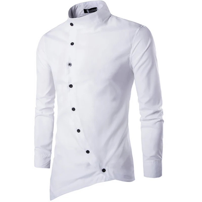 

New men's diagonal sill irregular asymmetric small collar long-sleeved shirt