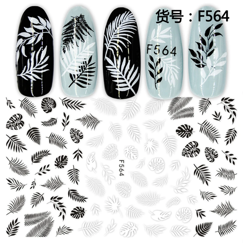 1 лист стикер s для дизайна ногтей белый черный цветок лист линейный Маникюр слайдеры 3D дизайн ногтей украшения ожерелье наклейка