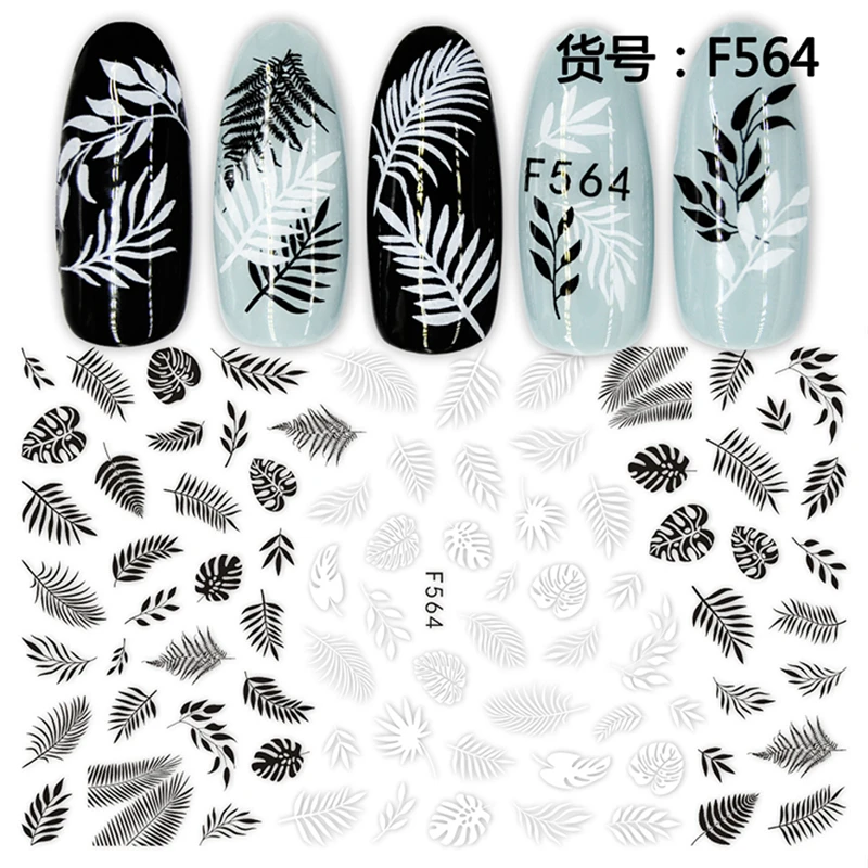 

1 Sheet Stickers for Nails Design White Black Flower Leaf Linear Manicure Sliders 3D Nail Art Decorations Necklace Sticker Decal