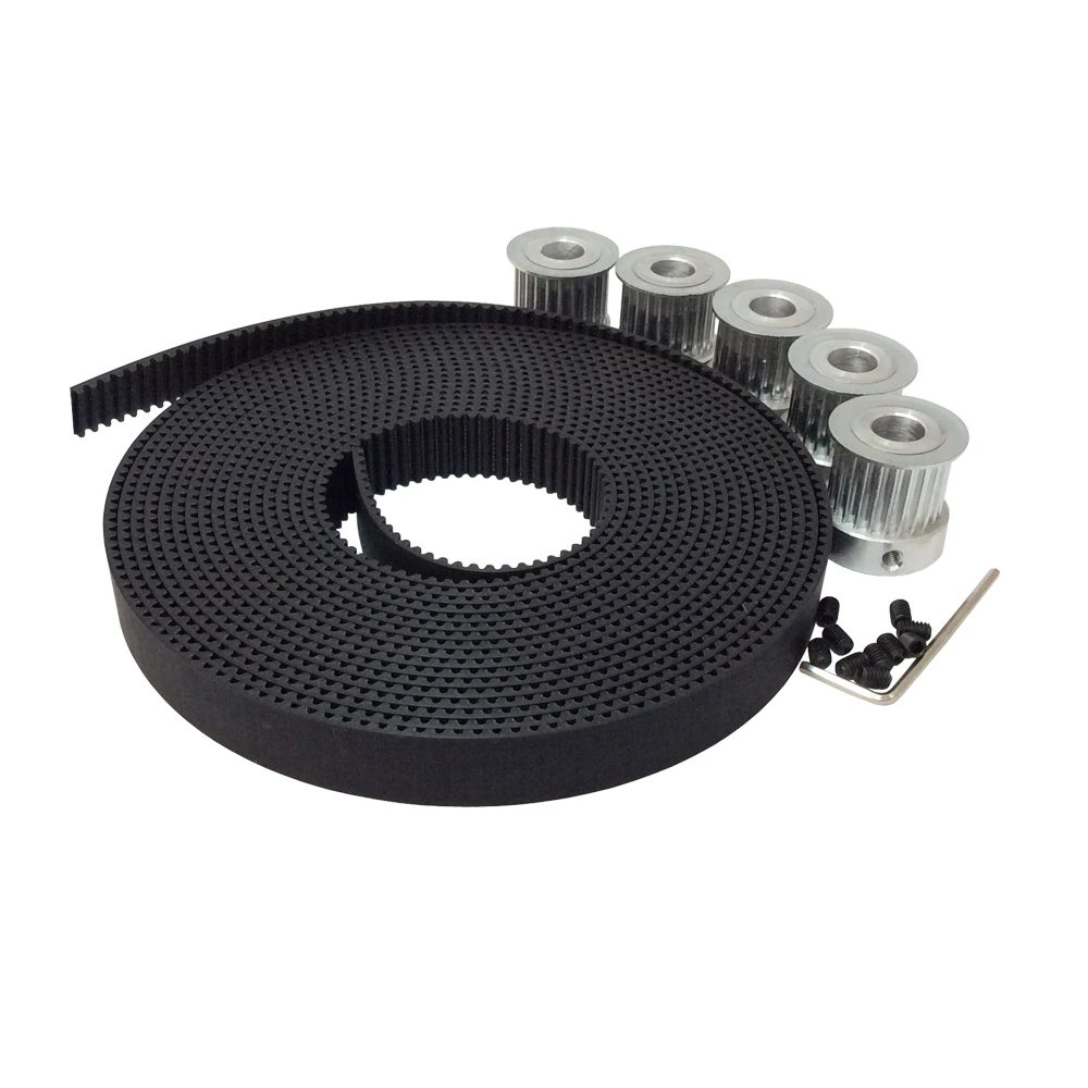 

5pcs 22 teeth HTD 3M Timing Pulley Bore 6mm 8mm + 5Meters 3M open ended Polyurethane with Steel Core timing belt width 15mm