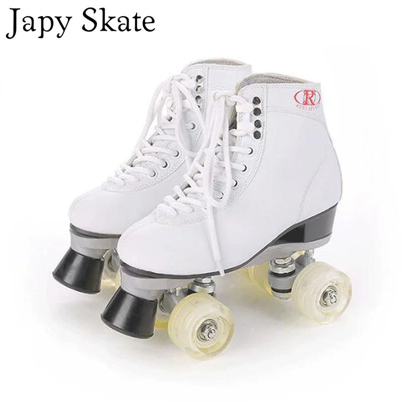 

LED Lighting Wheels Double Roller Skates Flash Skating Shoes Two Line Lady Patines Adulto White