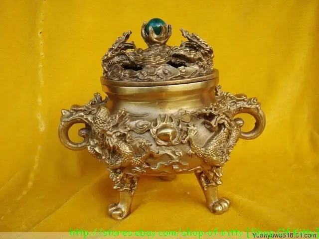 

Medium Chinese bronze brass nine dragon incense burner