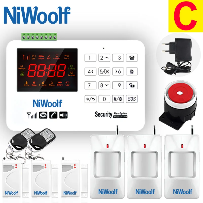 NiWoolf GSM сигнализация Система VIP-покупатель цена система охранной сигнализации для дома дверной Детектор инфракрасный детектор сенсорная клавиатура 433 МГц - Цвет: C