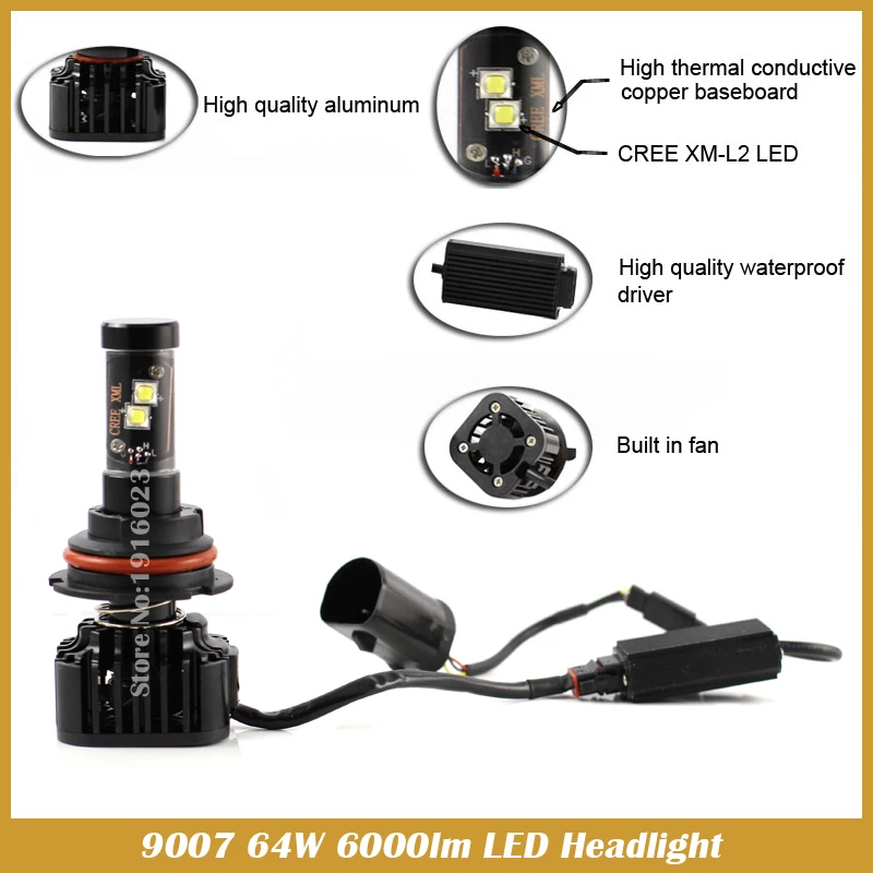 

9007 LED Headlight bulb Conversion Kit Hi/Low beam 64W 6000lm Car headlamp