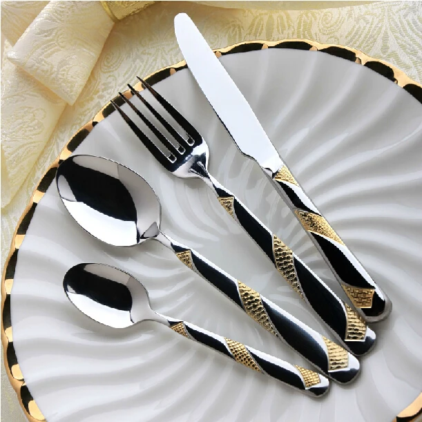 24pcs Stainless Steel Flatware Sets Gold Plated Cutlery Set Dinner Set
