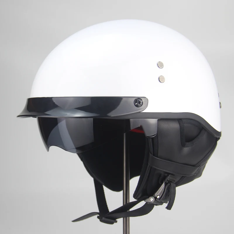 Moto rcycle шлем cascos para moto открытый Половина лица casco moto Винтаж jet capacetes de moto ciclista с двойной защитные козырьки объектива - Цвет: Bright white