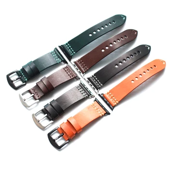 

TOTOY For Apple Watch Watch Band, Handmade Italian Leather Men Watch Strap, 38MM 42MM Orange Green Black Leather bracelet 44MM