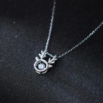 

MloveAcc New 925 Sterling Silver Antlers Pendants Necklaces for Women Zircon Statement Necklaces Contracted Style Jewelry
