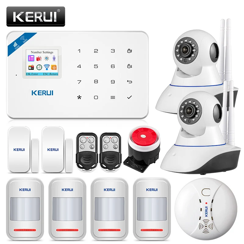 KERUI W18 433 MHz 4 idiomas sistema de alarma de seguridad inalámbrico 1,7 pulgadas IOS/Android Control de aplicación Wifi GSM trajes de alarma antirrobo para el hogar