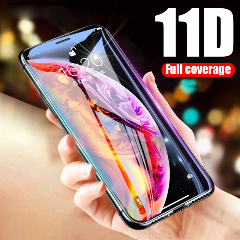 

11D Curved Edge Protective Glass For iPhone X XS Max XR X 10 Full Screen Tempered Glass Film For iPhone 7 8 6 6s Plus Glass Film