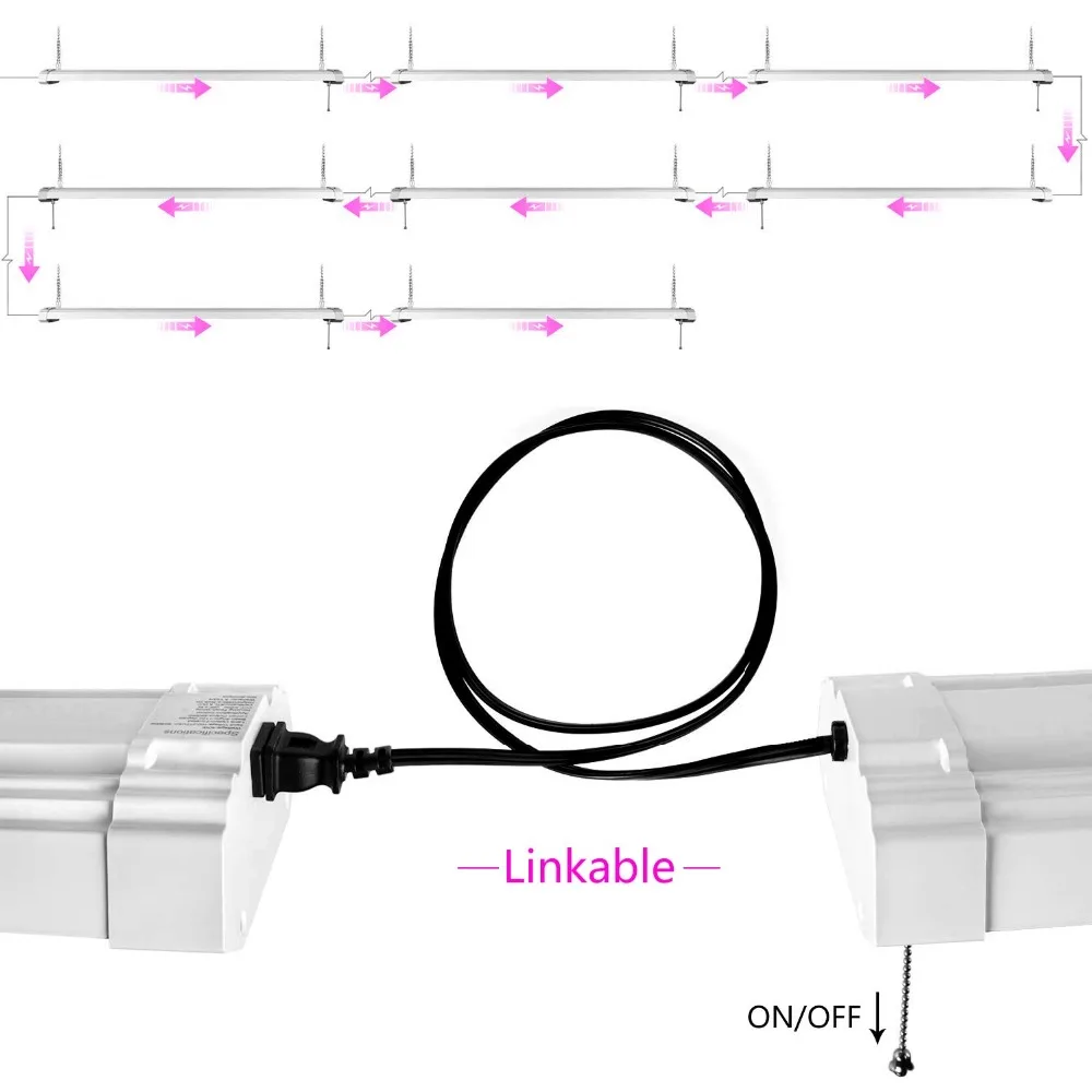 4ft LED Grow Lights 50W Full Spectrum Integrated Growing Lamp Fixtures for Greenhouse Hydroponic Indoor Plant Seedling Veg and Flower, Plug in, ONOff Pull Chain Included (4)