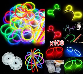 

New 100 8" Glow Stick Bracelets,mixed Colors &100 bracelet/necklace Connectors