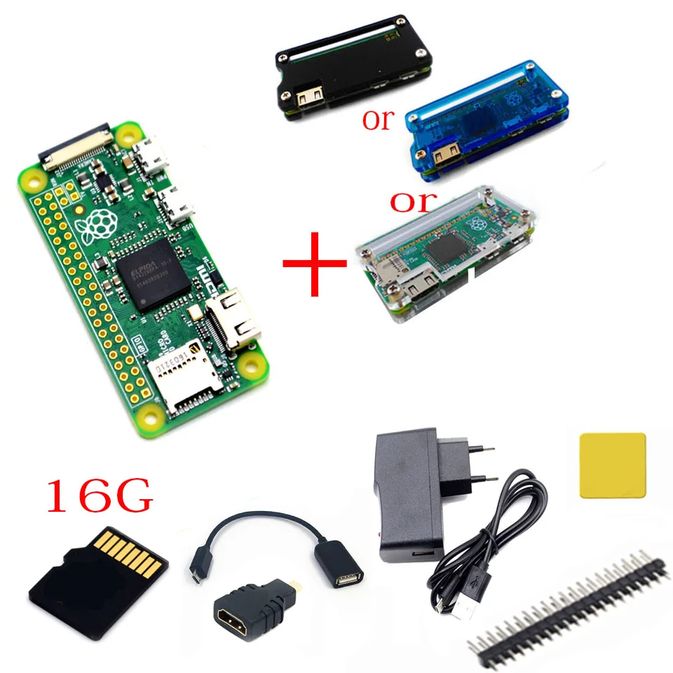 

Raspberry Pi Zero PI0 1.3 or Raspberry Pi Zero W Starter Kit+Acrylic shell+16G SD Card+Power Adapter+GPIO Header+ Cable