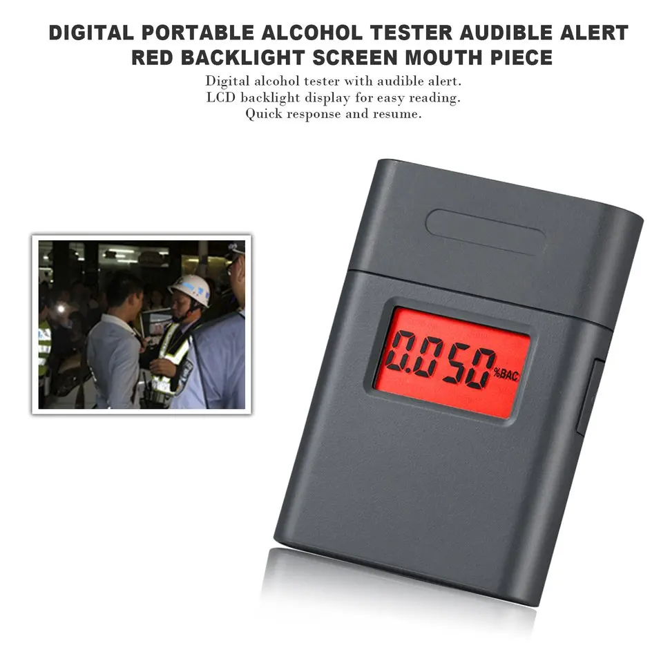 

10pcs Digital Portable Alcohol Tester Audible Alert Red Backlight Screen Mouth Piece