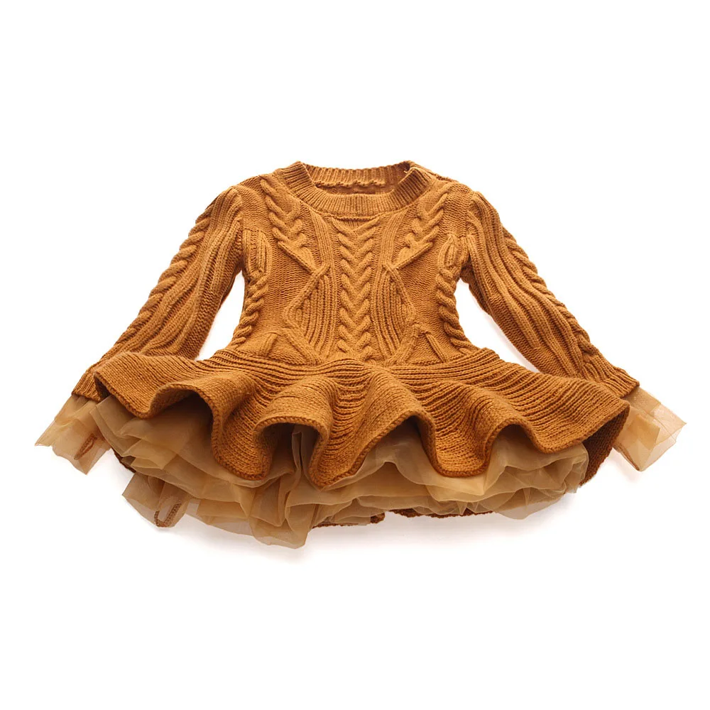 

Kids Baby Girl Autumn Knitted Sweater Pullovers Crochet Tutu Long Sleeve Dress