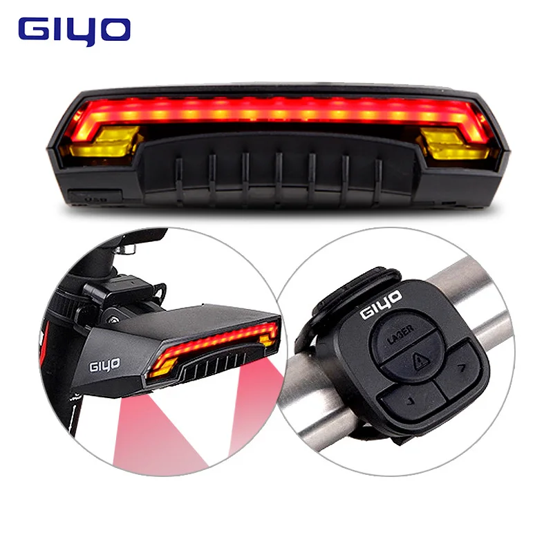 GIYO լազերային հեծանիվ Taillight USB վերալիցքավորվող LED հեծանվորդի հետևի թեթև լամպ 85 լուսավոր լամոն Կարմիր լապտեր հեծանիվների համար լույսի պարագաների համար
