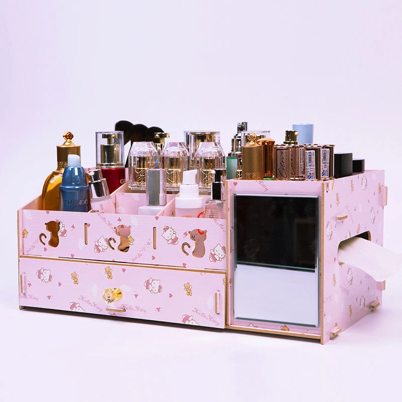 DIY Wooden Desktop Storage Box Make Up Organizer Case Cosmetic Storage