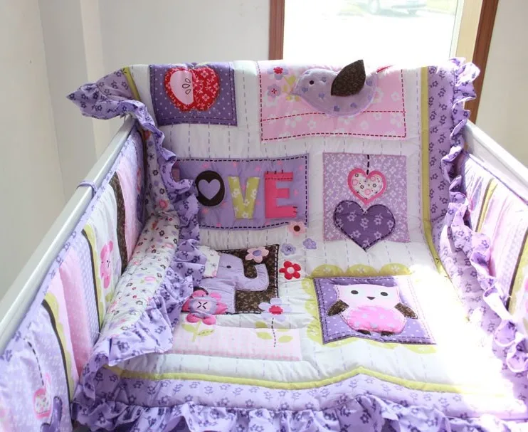 Промо-акция! 7 шт. Фиолетовый Детский Комплект постельного белья детская кроватка постельные комплекты детские постельные принадлежности,(бампер+ одеяло+ покрывало+ юбка