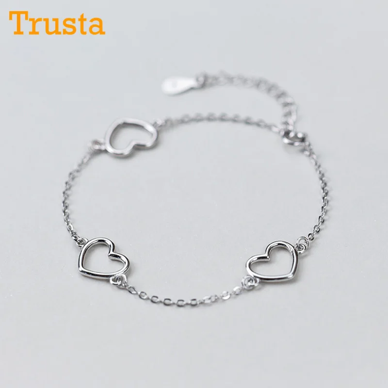 Trusta 925 Настоящее Стерлинговое серебро женские Модные ювелирных изделий CZ сердце браслет 16 см для девушек; Прямая DS567