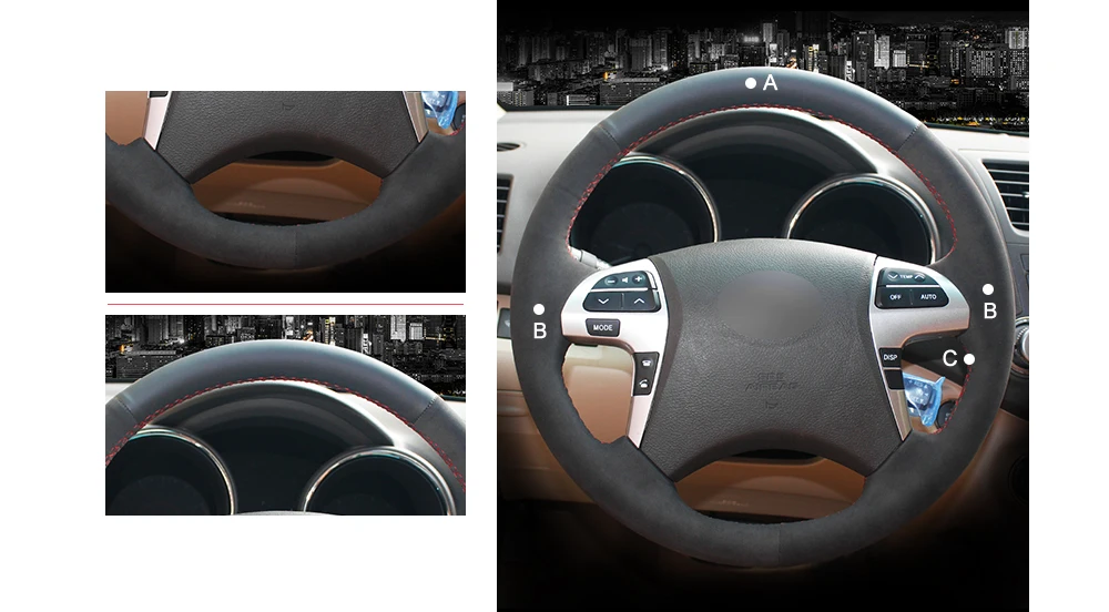 MEWANT черный кожаный Черная синтетическая замша чехол рулевого колеса автомобиля для Toyota Highlander 2008 2009 2010 2011 2012 2013 Camry