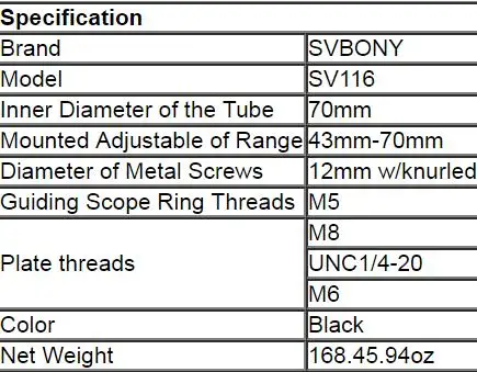 Escopo para Diâmetro do Tubo Kit de Anel 43mm a 70mm com Ideal Par para Astrofotografia Svbony Guiando Telescópio Finders F9187 Sv116 ou 3 Svbony sv116 guiando kit de anel escopo