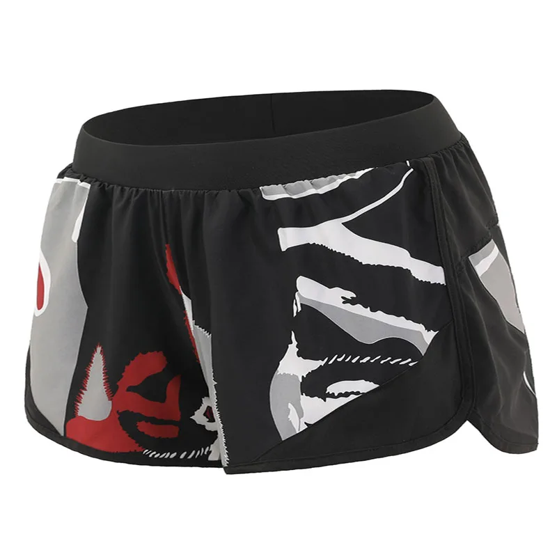 High Waist Sexy Black Sports Shorts Summer Quick-drying Funny Printed Work-out Yoga Shorts Breathable Loose Fold Fitness Shorts