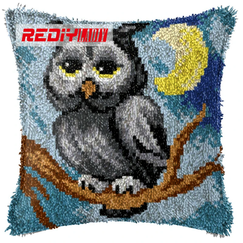 

REDIY LADIY Latch Hook Cushion Kit Yarn for Embroidery Cushion Cover Night Owl Pillow Case Crochet Cushion Decorative Pillow