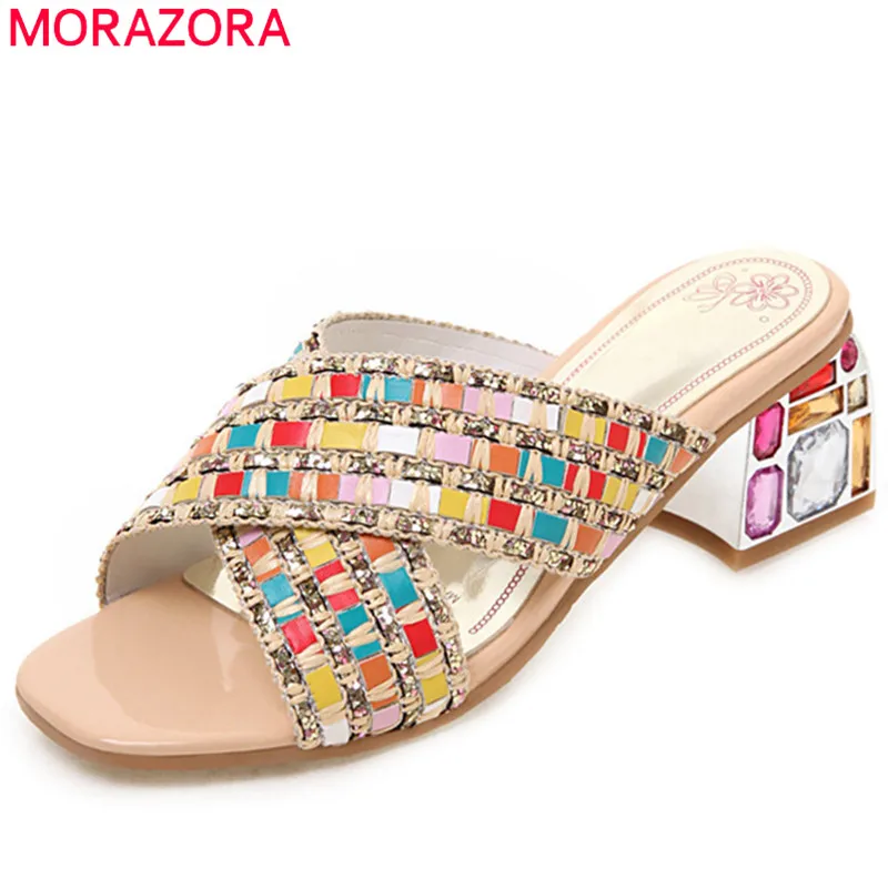 

MORAZORA 2019 hot sale women sandals sequined mixed colors summer sandals slipper crystal party shoes woman high heels sandals