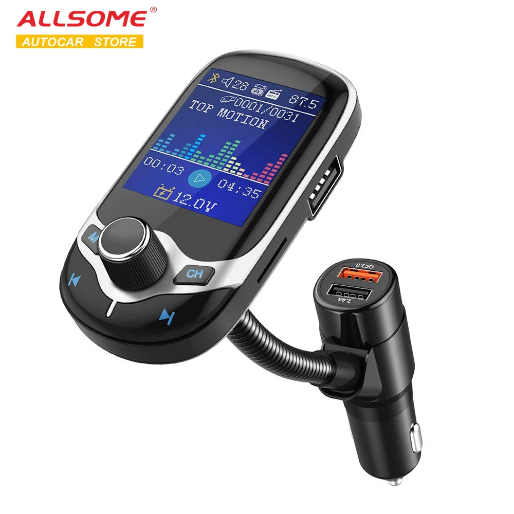 ALLSOME Bluetooth fm-передатчик Автомобильный mp3 плеер с 1," ЖК-дисплеем беспроводной автомобильный комплект громкой связи Поддержка USB Flash TF AUX ВКЛ/ВЫКЛ