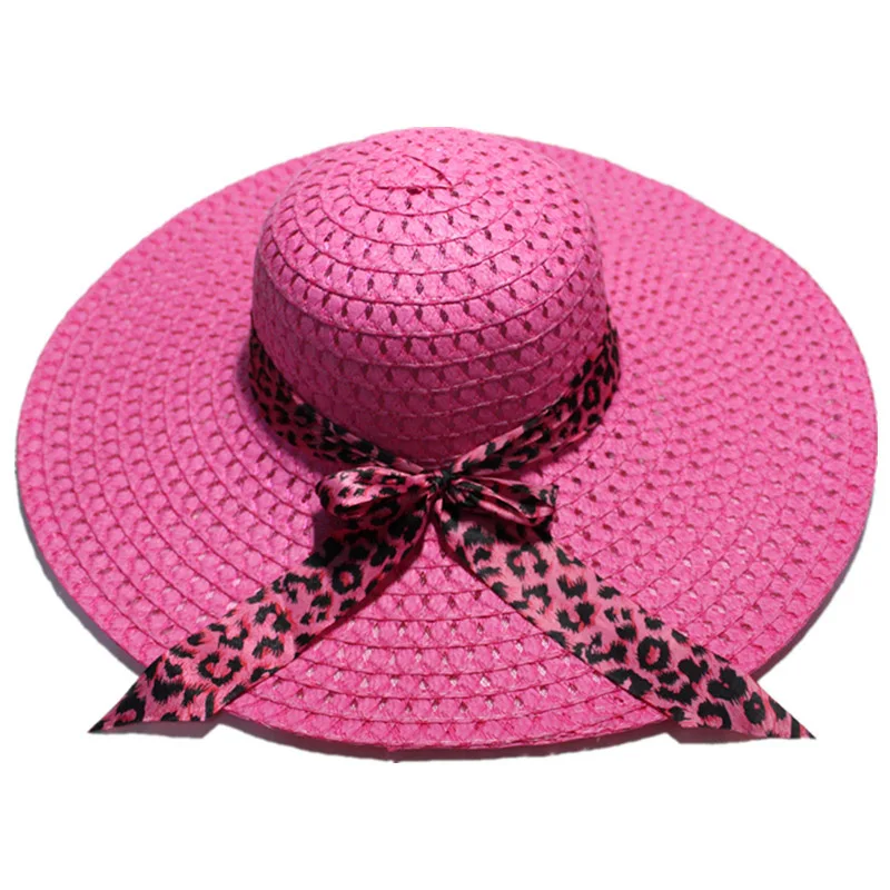 

Fashion Women Bohemia Straw Hat Girls Wide Brim Floppy Fold Cap Female Plaid Beach Leopard Ribbon Bow Sun Hats CP0180
