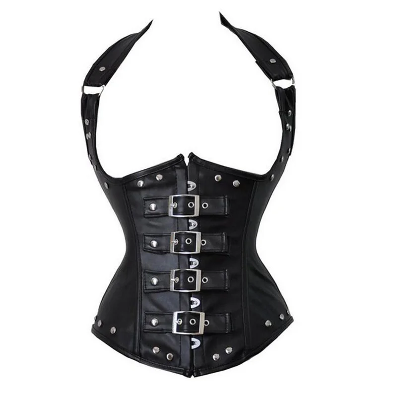 Sexy Black Buckle PU Waist Trainer Tummy Control Women Waist Bodycon