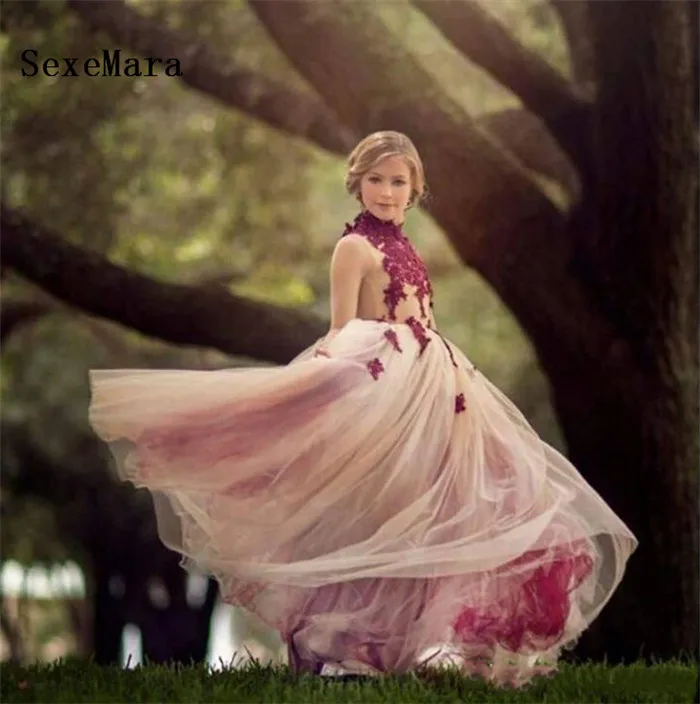 

High Neck Little Girls Pageant Dresses Appliques Lace A Line Flower Girl Dress Floor Length Tulle Kids Birthday Prom Gown