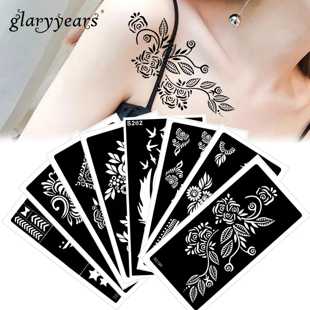 Glaryyears 8 шт./компл. трафарет хны для татуировки полый цветок кружево краска тела