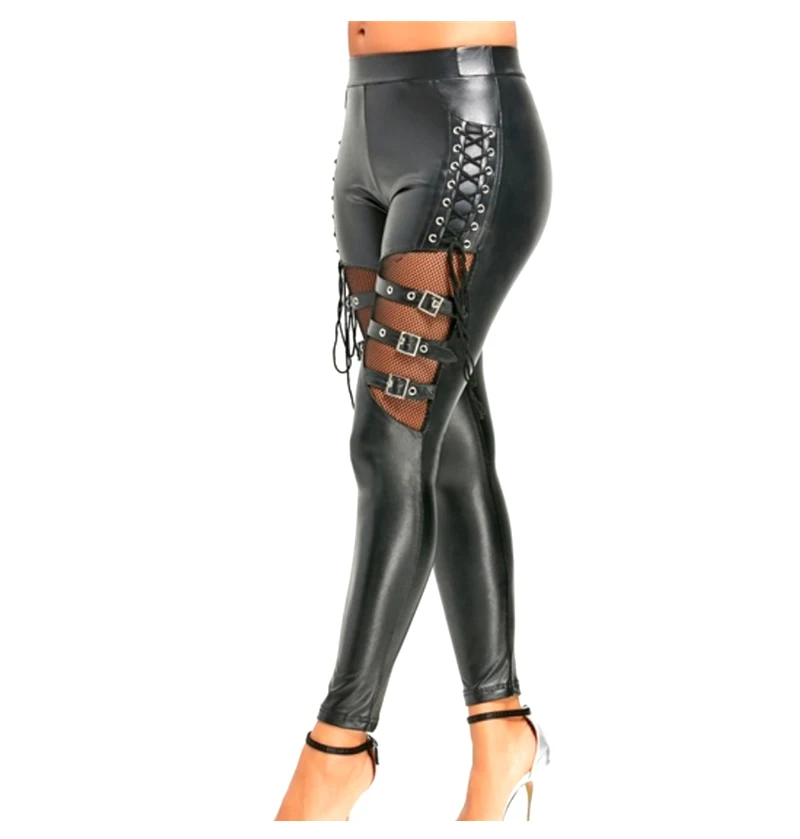 2019 New Hot Women's Sexy Faux Leather Tight Pants Black Matte Light Patent Leather PVC Latex Nightclub Pole Dancing Uniform  (2)