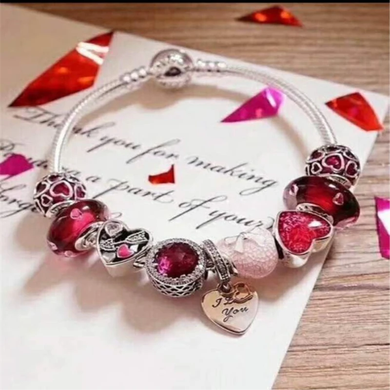 

Fits Jewelry Glamour DIY Women Jewelry Gift Red Love Bracelet Sterling Silver 925