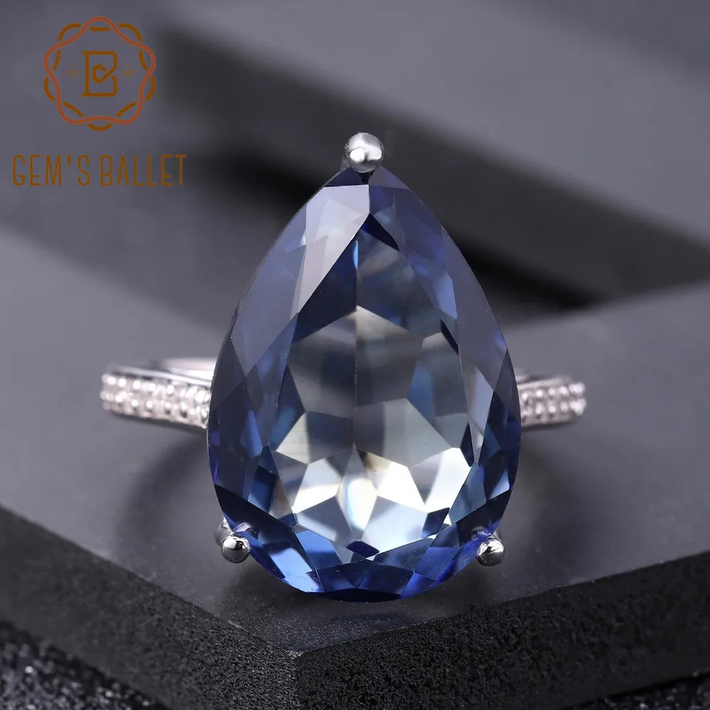 

GEM'S BALLET 10.68Ct Natural Iolite Blue Mystic Quartz Rings 925 Sterling Silver Gemstone Cocktail Ring For Women Fine Jewelry