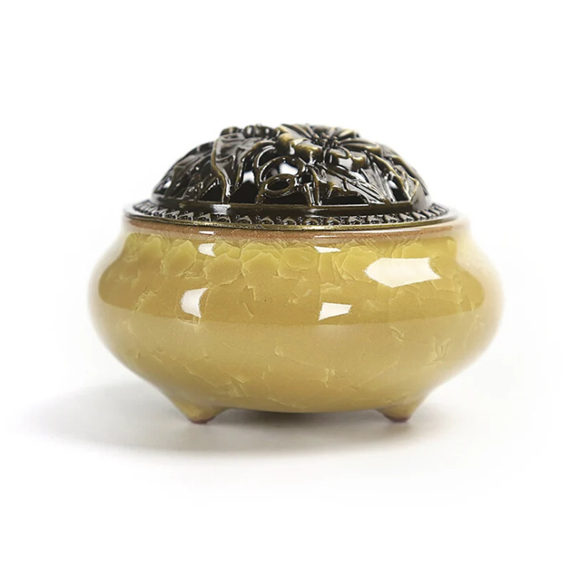 Керамические горелки для благовоний портативный курильница ладан держатель Йога ладан подарок медный покрытый керамический сосуд для благовоний буддийский древний - Color: Yellow