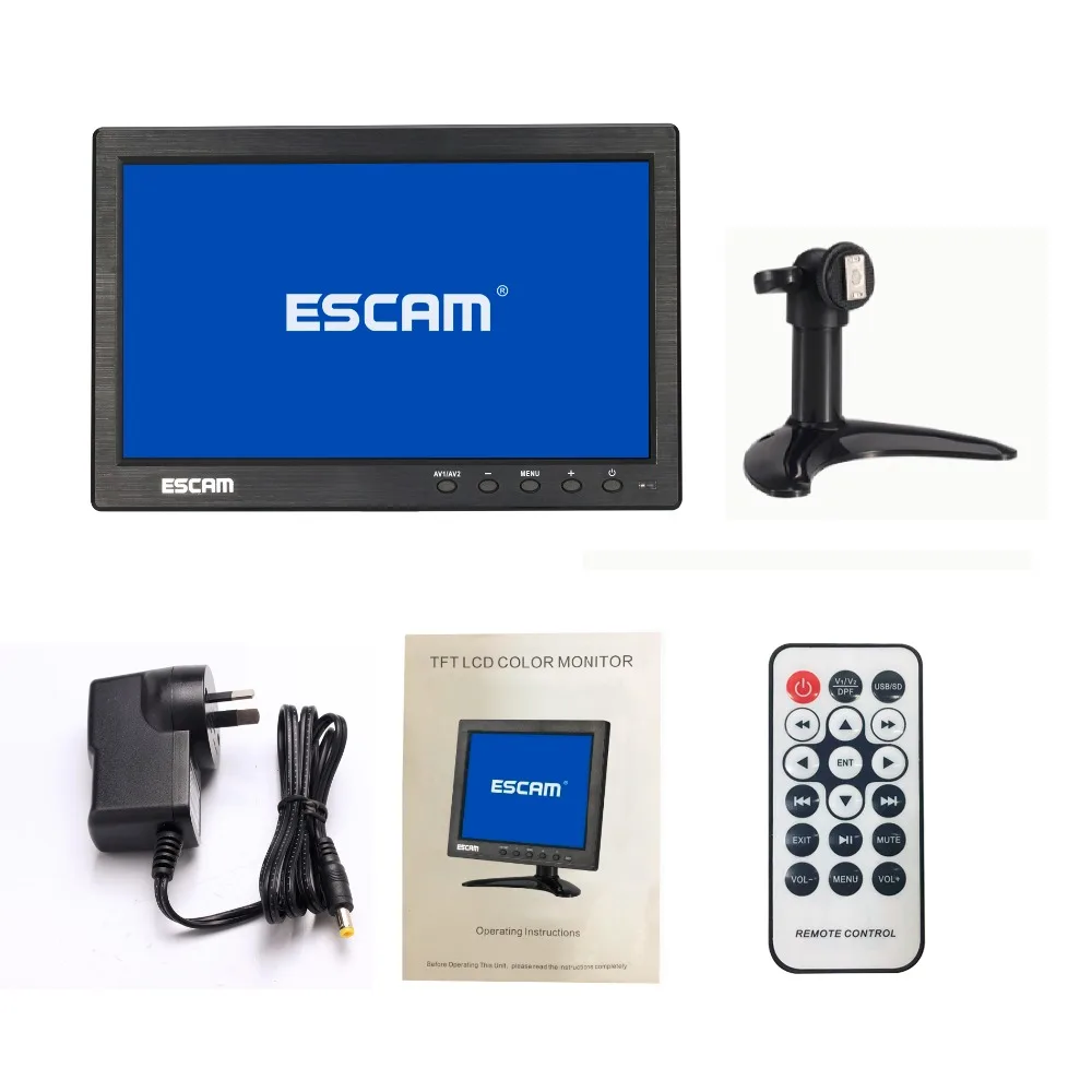 ESCAM T10 10 дюймов TFT lcd 1024x600 монитор с VGA HDMI AV BNC USB для ПК CCTV камеры безопасности