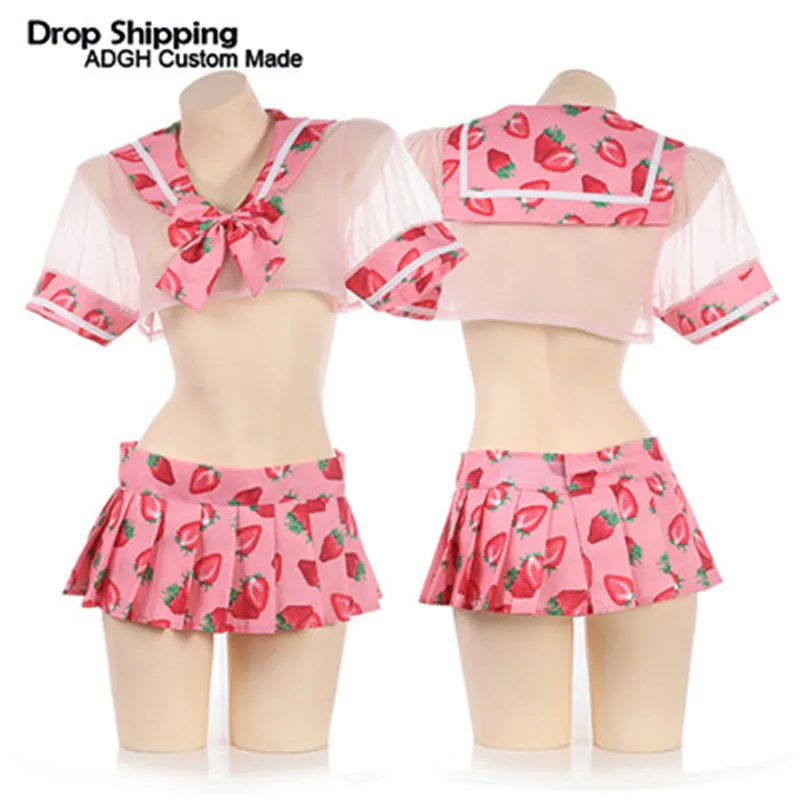 

Japanese Kawaii Sailor Dress Lolita Strawberry Printed Erotic Cosplay Costume School Girl Uniform Outfit sexy Cute Lingerie Set