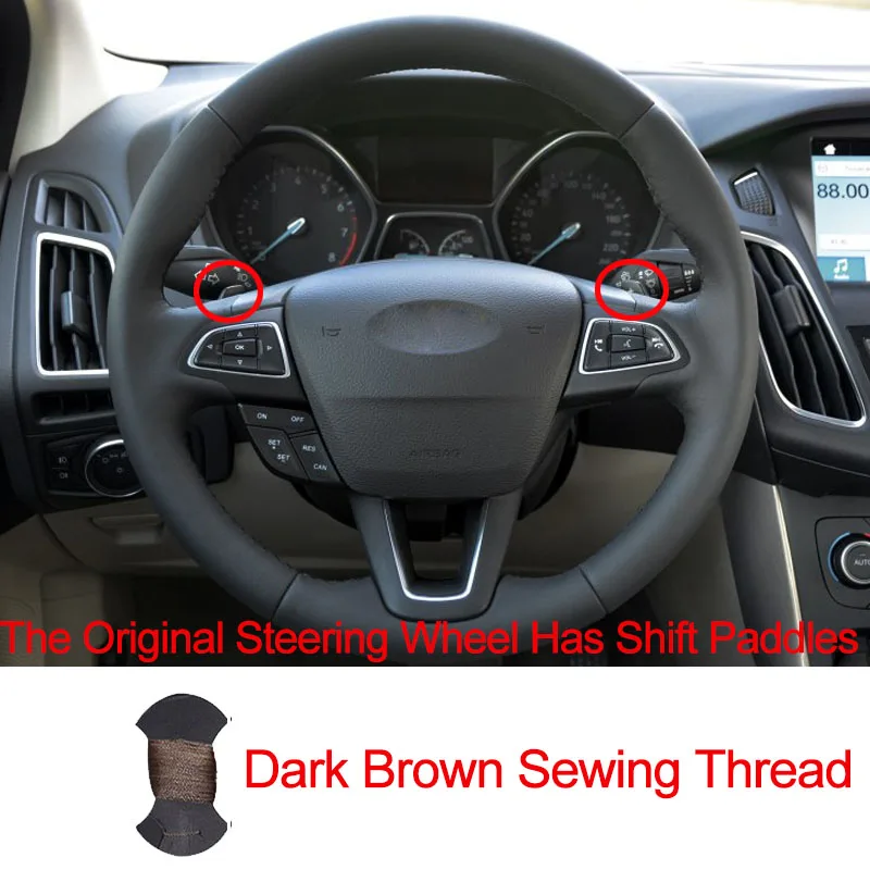Ручное шитье чехол рулевого колеса автомобиля Volant для Ford Focus 3 Kuga побег - Название цвета: Shift paddDark Brown
