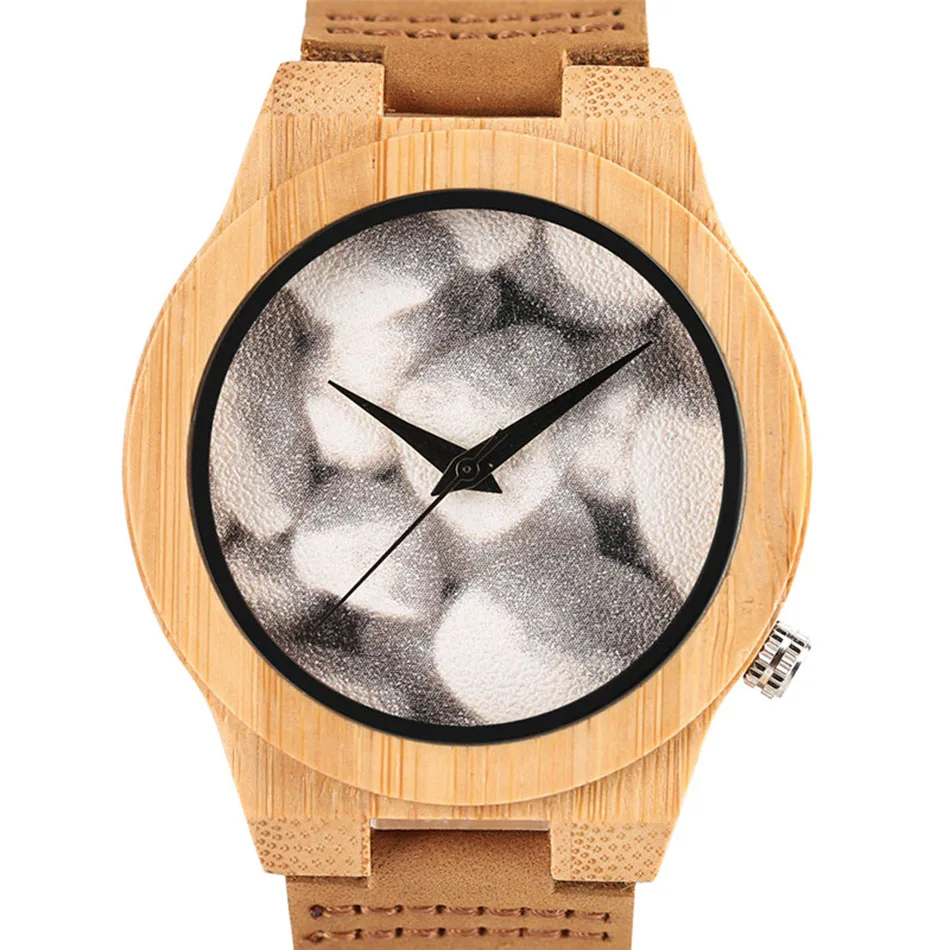 Men Bamboo Wooden Minimalist Watch Trendy New Arrival Nature Luxury Handmade Genuine Leather Band Quartz Reloj de madera 3