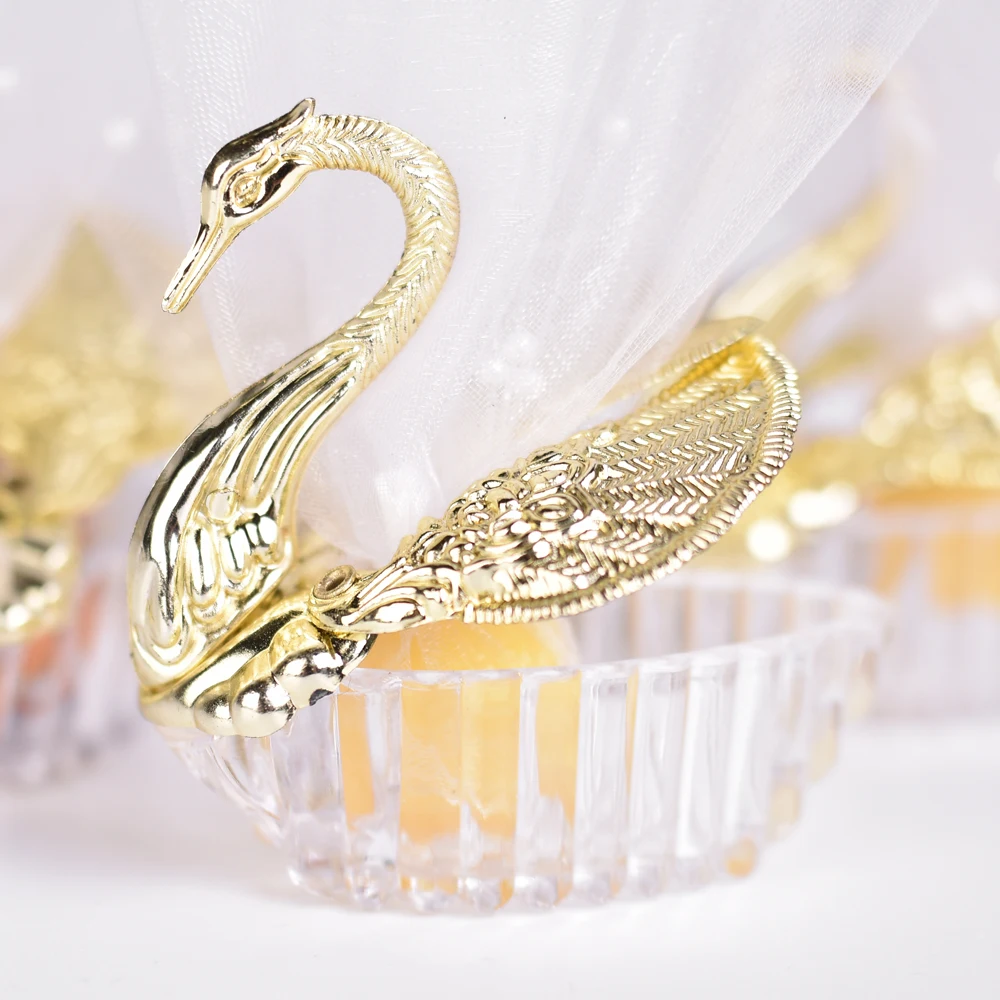 50 Pieces Acrylic Wedding Favor Swan Boxes Bomboniere Candy Box Gift Boxes