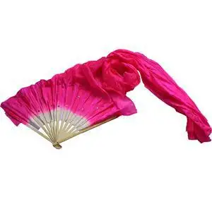 

2020 New Beautiful Hand Made Women Belly Dancing Fans Simulation Bamboo Long Veils Fans Red Rose Green Yellow Blue 1.8m