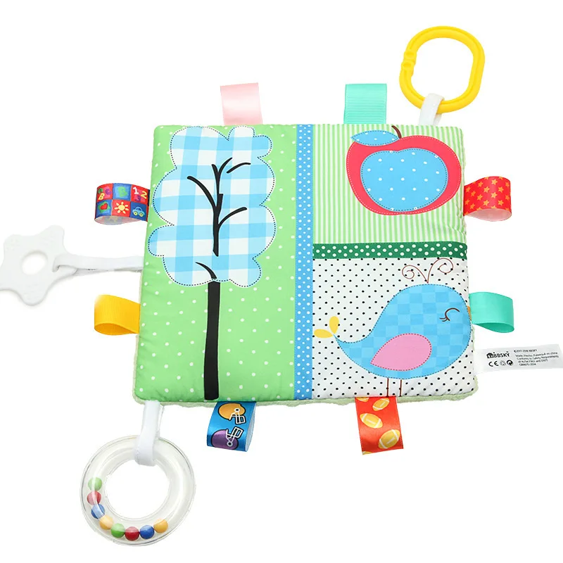 Cute color multi-purpose label appease towel ring paper environmental protection teeth rubber baby comfort toys for 3M+